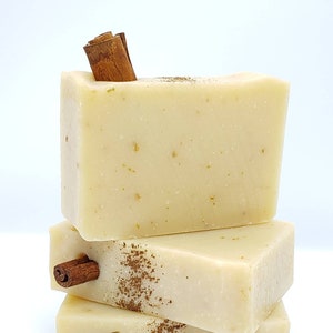 Cinnamon Soap, Sweet and Spicy All Natural Cinnamon Soap w Cinnamon Stick and Oatmeal, Handmade Hand Cut Artisan Cold Process Botanical Soap