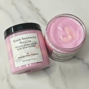 Black Raspberry Vanilla Whipped Soap Sugar Scrub Handmade w Shea Butter, Luxurious Frosting Exfoliating Foaming Bath Whip 11 oz Gift