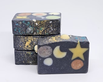 Solar Eclipse Soap - Galaxy System Soap - Night Sky Soap - May 4th - Outer Space Black Cosmos Milky Way Auora Activated Charcoal Soap Bar