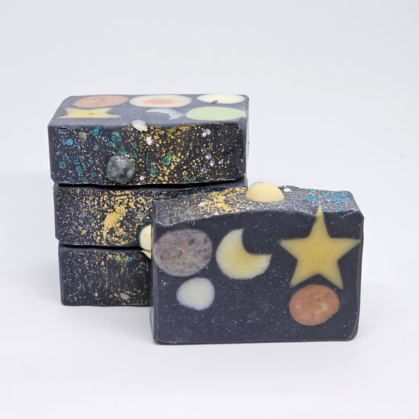 Solar Eclipse Soap - Galaxy System Soap - Night Sky Soap - May 4th - Outer Space Black Cosmos Milky Way Auora Activated Charcoal Soap Bar