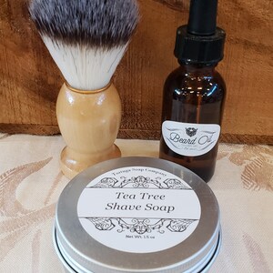 Tea Tree Shave Soap - All Natural Tea Tree Shave Soap with or without a Badger Hair Brush - Travel Tin Shaving Kit Wet Shave Soap Tin Puck