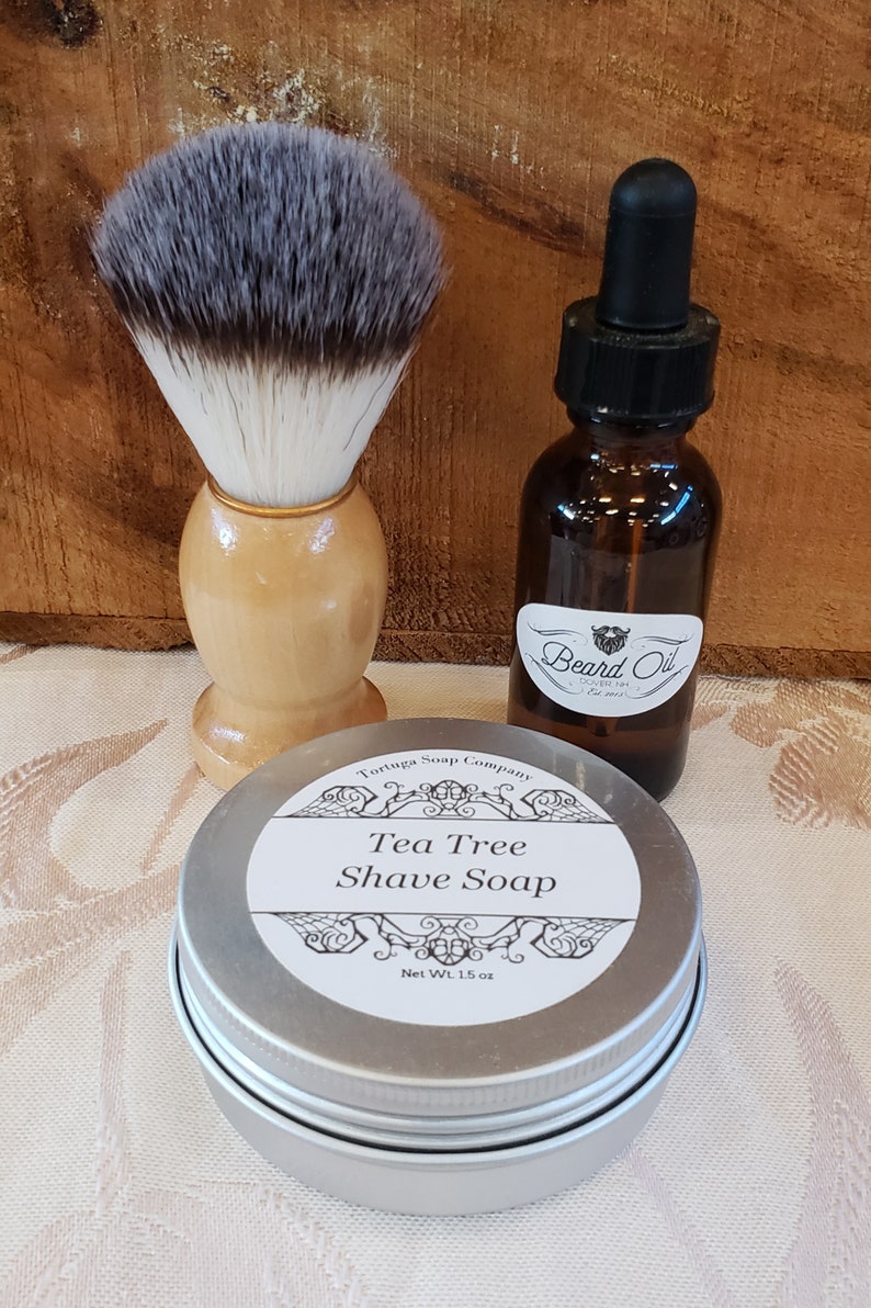 Tea Tree Shave Soap - All Natural Tea Tree Shave Soap with or without a Badger Hair Brush - Travel Tin Shaving Kit Wet Shave Soap Tin Puck