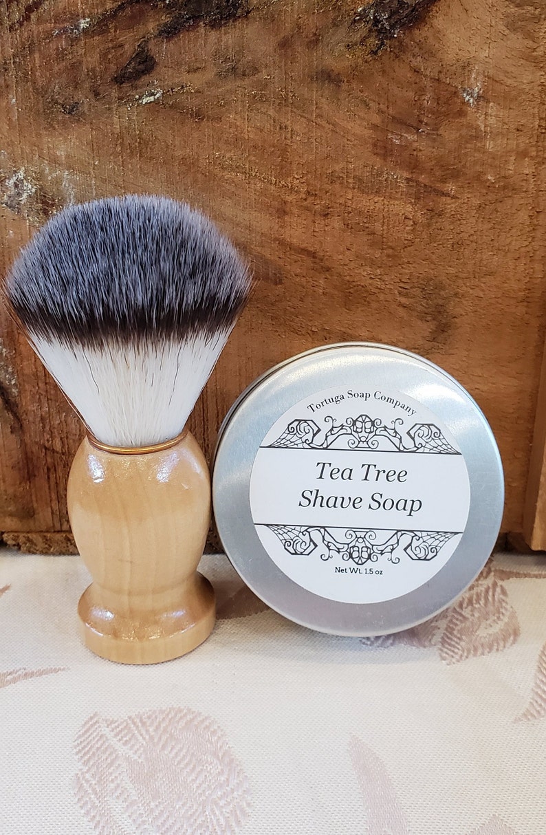 Tea Tree Shave Soap - All Natural Tea Tree Shave Soap with or without a Badger Hair Brush - Travel Tin Shaving Kit Wet Shave Soap Tin Puck