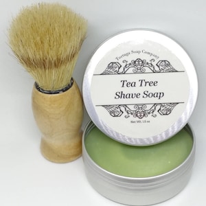 Tea Tree Shave Soap - All Natural Tea Tree Shave Soap with or without a Badger Hair Brush - Travel Tin Shaving Kit Wet Shave Soap Tin Puck