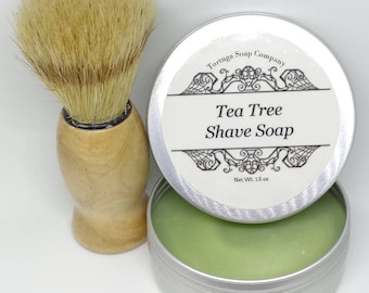 Tea Tree Shave Soap - All Natural Tea Tree Shave Soap with or without a Badger Hair Brush - Travel Tin Shaving Kit Wet Shave Soap Tin Puck