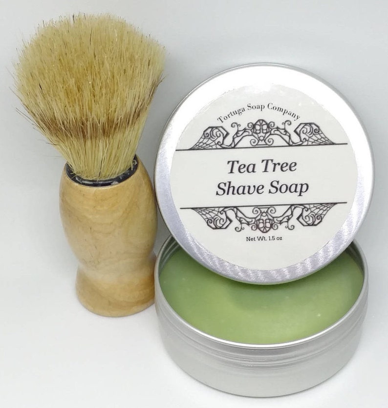 Tea Tree Shave Soap - All Natural Tea Tree Shave Soap with or without a Badger Hair Brush - Travel Tin Shaving Kit Wet Shave Soap Tin Puck