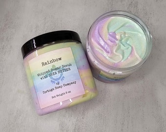 Rainbow SwirlWhipped Soap Sugar Scrub with Shea Butter, Swirled Luxurious Exfoliating Frosting Foaming Bath Whip 8oz Gift for Gift Mode