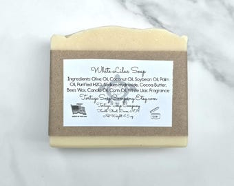 White Lilac Bar Soap, Handcrafted Natural True Lilac Blossom Fragrance Handmade Artisan Cold Process Soap Gift Castile and Bastile Soap Cake