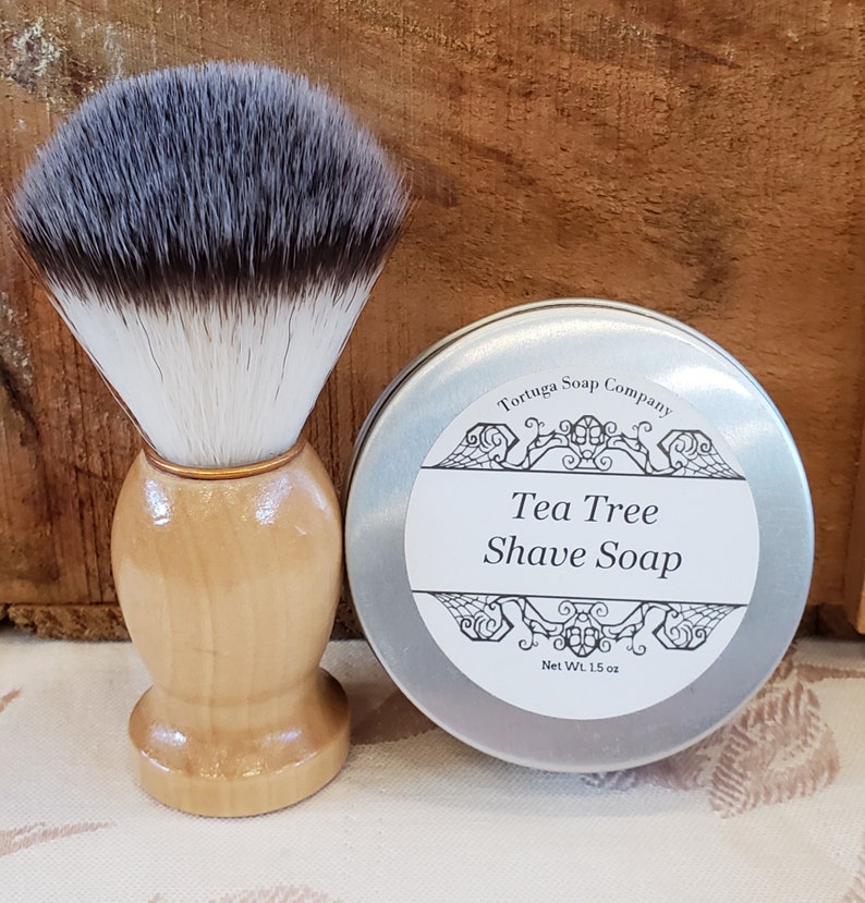 Tea Tree Shave Soap - All Natural Tea Tree Shave Soap with or without a Badger Hair Brush - Travel Tin Shaving Kit Wet Shave Soap Tin Puck