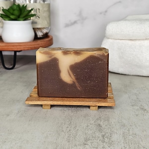 Sandalwood Vanilla Soap, Goats Milk and Olive Oil Soap, Homemade, Hand Crafted, Handmade Natural Cold Process Artisan Bar Soap, Wispy Swirl