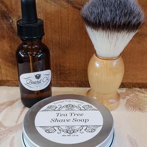 Tea Tree Shave Soap - All Natural Tea Tree Shave Soap with or without a Badger Hair Brush - Travel Tin Shaving Kit Wet Shave Soap Tin Puck