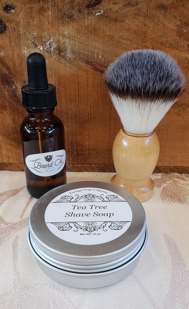 Tea Tree Shave Soap - All Natural Tea Tree Shave Soap with or without a Badger Hair Brush - Travel Tin Shaving Kit Wet Shave Soap Tin Puck