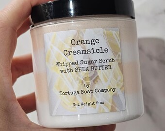 Orange Creamsicle Whipped Soap Sugar Scrub with Shea Butter, Luxurious Frosting Soap, Exfoliating Foaming Bath Whip 8oz Gift, Custom Blend
