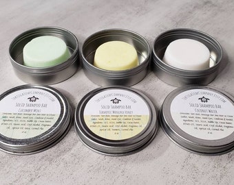 Shampoo Bar, Mini Trial Travel Size Solid Hair Wash for All Hair Types, Zero Waste, in Cucumber Mint, Turmeric Manuka Honey, Coconut Water