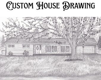 Dibujo personalizado de casa / Retrato a partir de una foto / Encargo de dibujo a mano