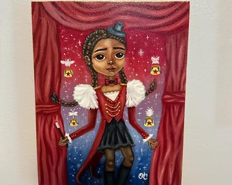 Circus Ringmaster Girl Oil Painting | Pop Surrealism Portrait, Starry Night Sky
