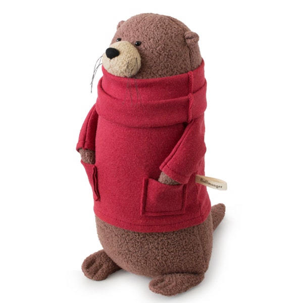 Organic Stuffed  Otter with Red Sweater - Large Otter Stuffed Animal Eco Friendly and Ethically Made