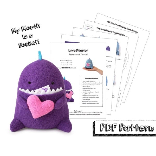 Liebesmonster (in 2 Größen!) PDF-Schnittmuster und Tutorial —Schritt-für-Schritt-Anleitung mit Fotos für das perfekte DIY-Geschenk