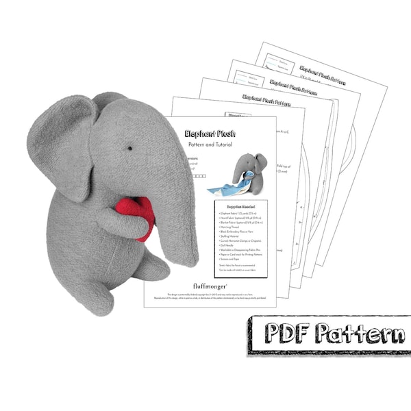 Stuffed Elephant Plush PDF Sewing Pattern and Tutorial - Step-by-Step Instructions with Photos for the Perfect DIY Gift