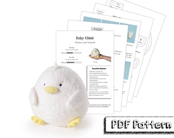 ふわふわベビーひよこのぬいぐるみ（2サイズ！）PDF縫製パターンとチュートリアル - 写真付きステップバイステップの説明で完璧なDIYギフトを