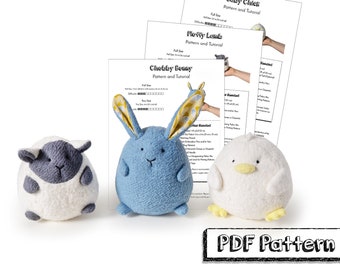 Set of Chubby Bunny, Fluffy Lamb, and Baby Chick PDF Sewing Patterns in 2 Sizes Plus Step-by-Step Tutorials for the Perfect DIY Gift