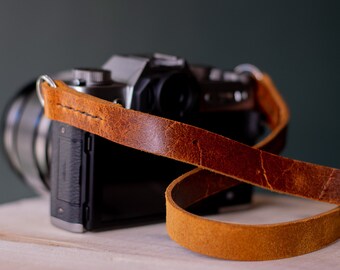 Vintage style leather camera strap, gift for photographer, personalised camera strap, The No. 56