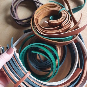 Leather scraps bundle, high quality leather straps and offcuts, mixed colors leather straps for bracelets keyrings, leather scraps image 1