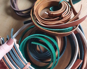 Leather scraps bundle, high quality leather straps and offcuts, mixed colors leather straps for bracelets keyrings, leather scraps