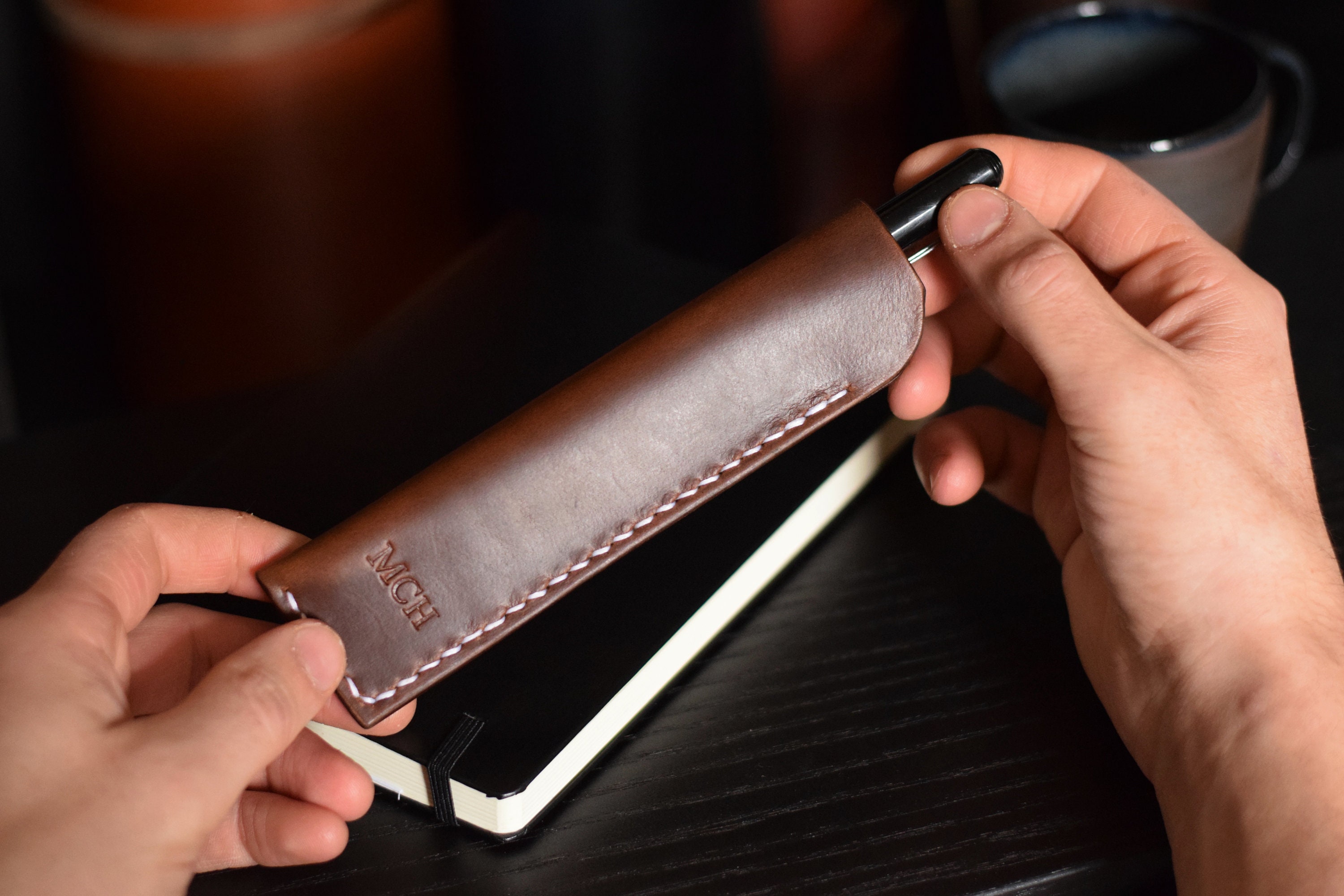 Porte-stylo en Cuir de Luxe, Étui Brun Horween, Le No 42 Brun