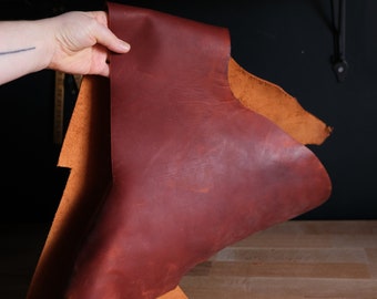 Horween Dublin leather, leather offcuts, large leather panel, rugged leather scraps for DIY projects, large leather piece