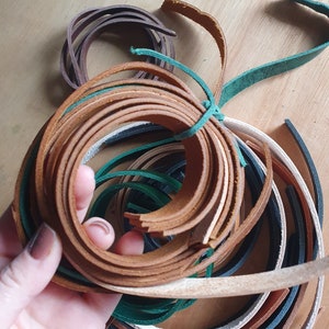 Leather scraps bundle, high quality leather straps and offcuts, mixed colors leather straps for bracelets keyrings, leather scraps image 3