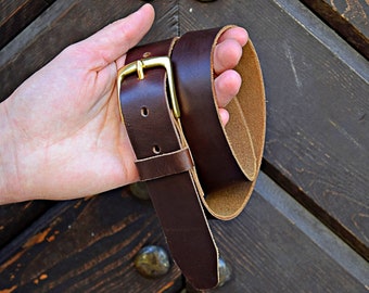 Horween leather belt, brass buckle belt, brown leather belt, mens leather belt, The No. 34 - Brown Horween