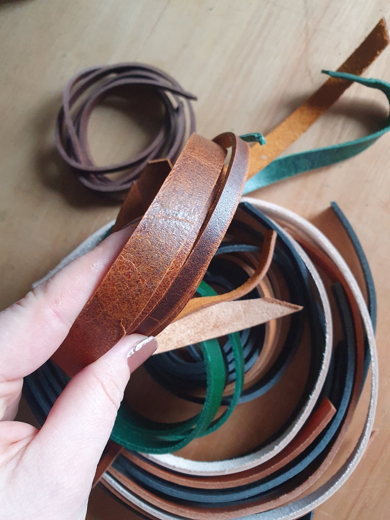 Leather scraps bundle, high quality leather straps and offcuts, mixed colors leather straps for bracelets keyrings, leather scraps image 4