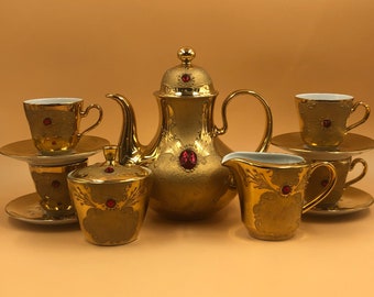 Seltmann Weiden, Bavaria Porzellan hochvergoldet & juweliert 11 Stück Mokka / Kaffee Set. - KOSTENLOSER POST IN GROßBRITANNIEN -