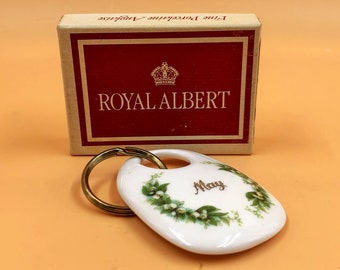 Royal Albert China Flower of the Month May Lily of the Valley key ring in original box. - FREE UK POST -