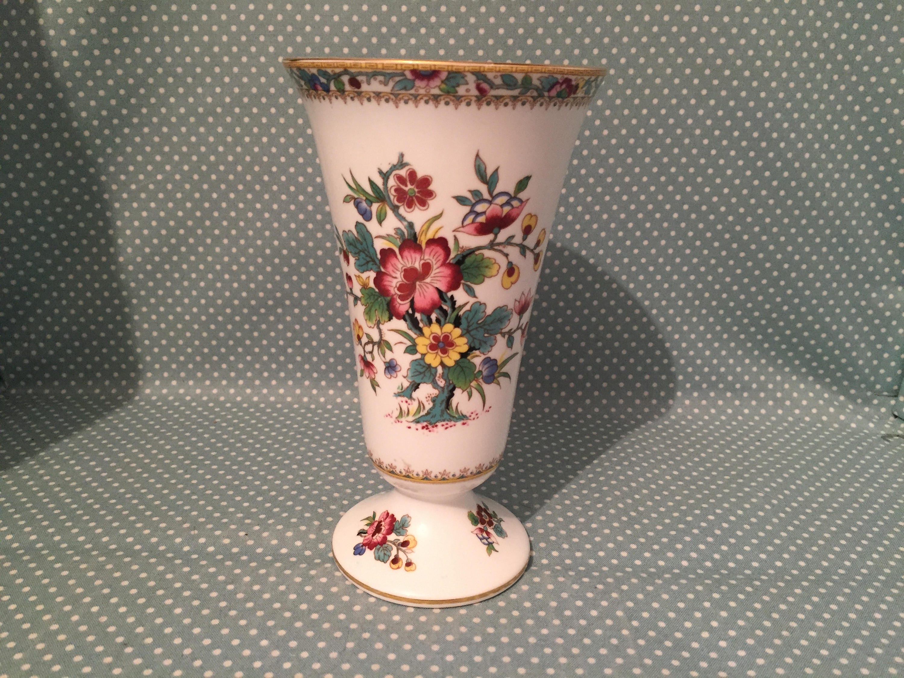 Tall vintage Coalport China Ming Rose pattern trumpet vase. Etsy