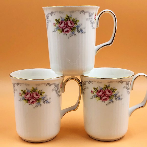 3 vintage Royal Albert China Tranquility design mugs with gold trim 1969. - FREE UK POST -