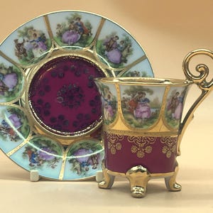 Deutsches Porzellan Fragonard, J.K. Deco Carlsbad Bavaria Mokkatasse mit Untere.