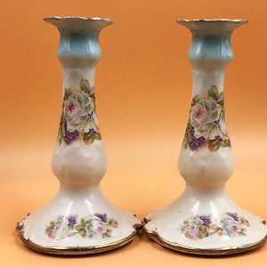 Pair of antique Limoges P & P Paroutaud Freres Porcelain candlesticks. c1900. - FREE UK POST -