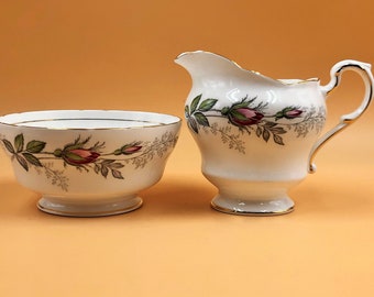 Vintage Paragon China Bridal Rose design tea set size creamer & open sugar bowl set. - FREE UK POST -