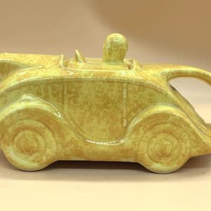Art Deco Sadler Pottery Racing car tea pot with yellow mottled glaze. - Free UK Post.