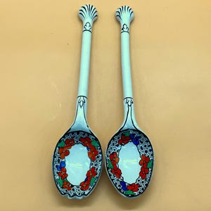 MCM Crown Ducal Pottery Orange Tree design original salad serving utensils. - Free UK Post.