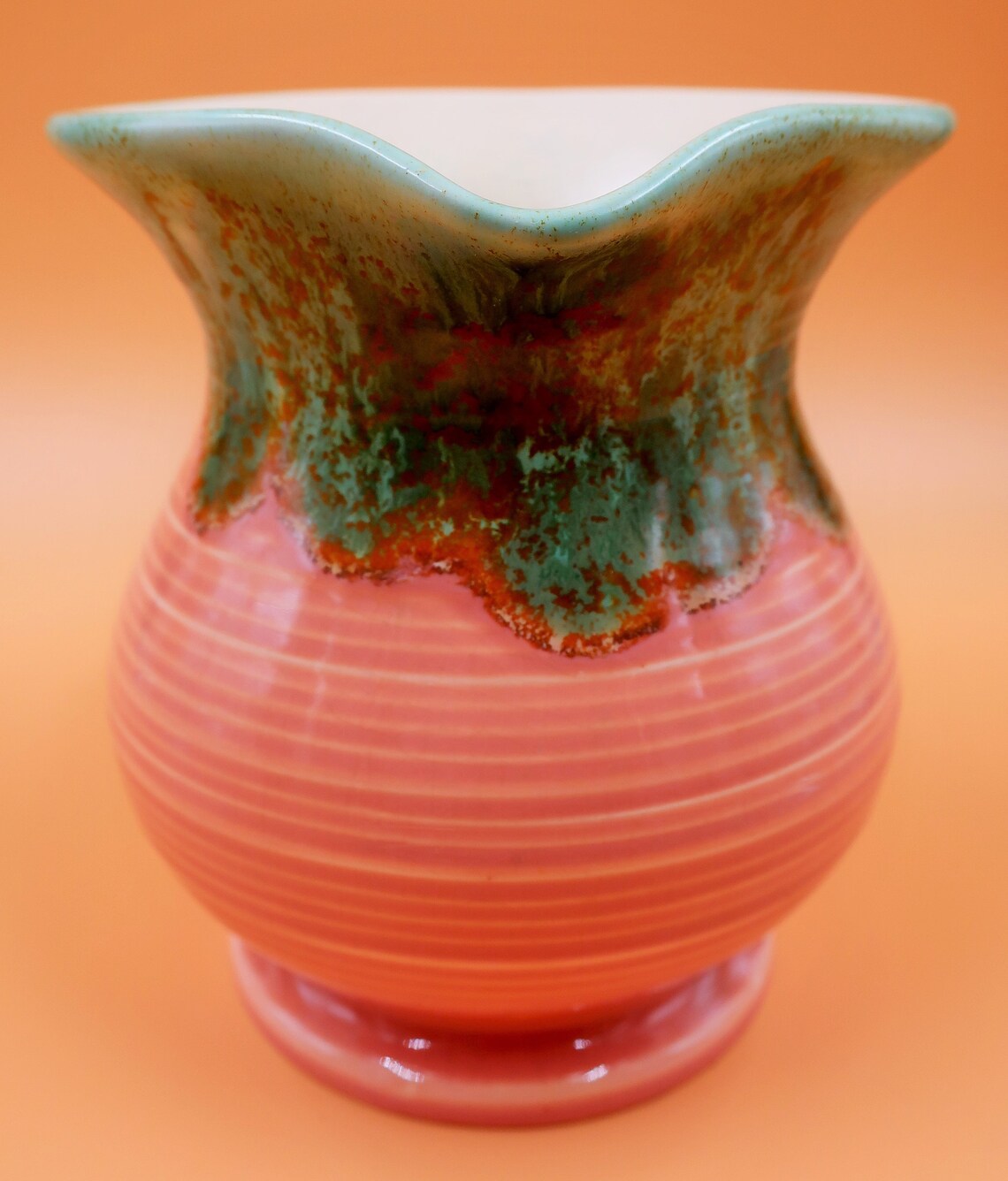 Antique Bretby Pottery England ribbed jug in pink and green Etsy