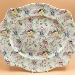 Vintage Johnson Bros Pottery Victorian Chintz design serving platter. 12&quot;. - FREE UK POST -