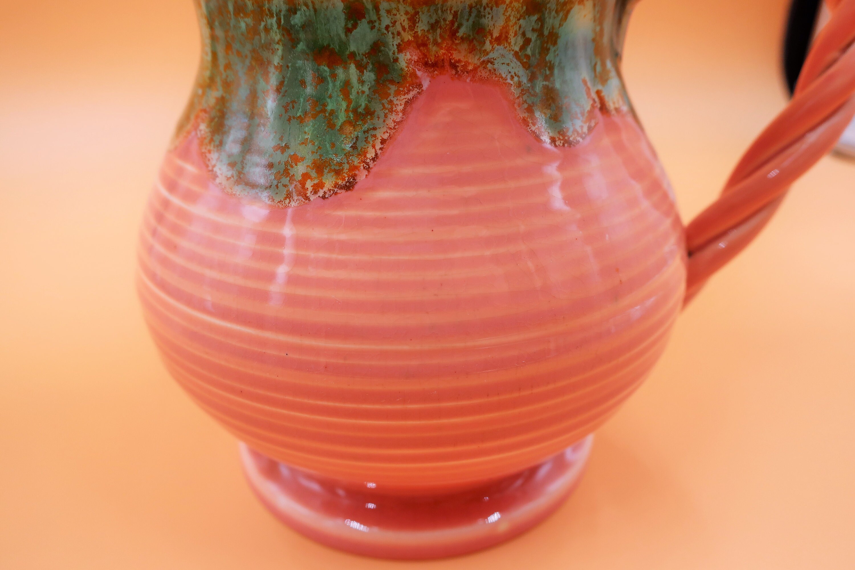 Antique Bretby Pottery England ribbed jug in pink and green Etsy