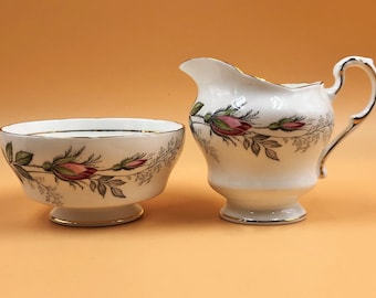 Vintage Paragon China Bridal Rose design coffee size creamer & open sugar bowl set. - FREE UK POST -