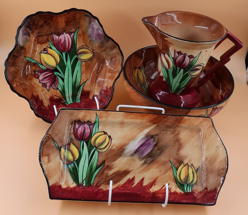 Stunning lot of 4 H & K Tunstall Pottery Tuliptime Art Deco Etsy