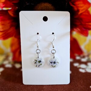 Tiny flower drop earrings; real flower earrings; wildflower jewelry; botanical; minimalist; unique; gifts for her; silver wires