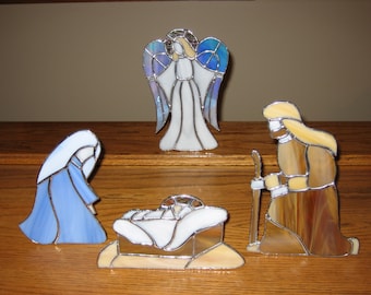 Beautiful Stained Glass Nativity.  Free standing. Copper Foil stained glass technique.