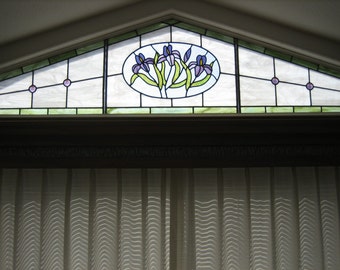 Striking Stained Glass transom with Iris. Custom design and pricing available.